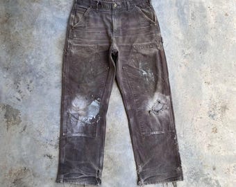 VINTAGE CARHARTT Double Knee CARPENTER Jean Carhartt Trashed Distressed Ankle Frayed Carhartt Painter Dirty Wash Workwear Jean W32x29.5
