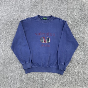 VINTAGE 90s VALENTINO FADED Blue crewneck embroidered logo jumper sweatshirt/Pullover/Mom Sweatshirt/Men Sweatshirt/Unisex sweatshirt Japan