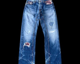 Denim japonés vintage exterior con pátina desgastada Banana Boro Denim Thunderstorm Mark W29"/Kapital Boro Denim/Toyo Enterprises/Sukajan Denim