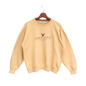 Vintage Lyle & Scott sweatshirt spell out embroidered vintage crewneck jumper japan brand L size Gold Brown sweatshirt