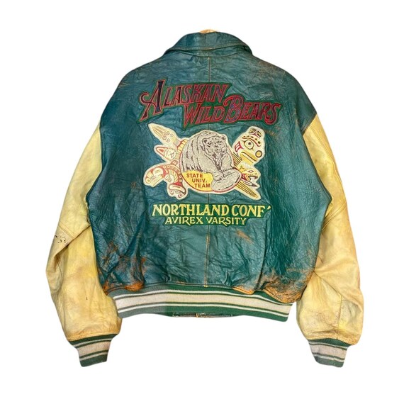 RARE VINTAGE 80-90s AVIREX Varsity Full Leather Distressed Varsity