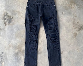 Y2K Japanese Brand RNA Slang Inc.By Eiji Okumoto Extreme Insane Distressed Faded Black Denim Grunge Kurt Cobain Style/ Gothic/Trashed Denim