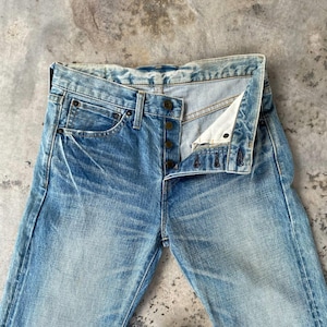 VINTAGE JAPANESE DENIM Muveil Redline Denim Selvedged Vintage Light Bluewash Ribbon pocket Straight Leg Jean W28x32/Vintage jean/Kapital