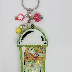 Iced tropical drink shaker keychain LIME GREEN