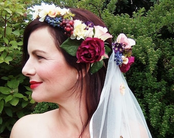 Bridal Flower Crown and Flower Veil