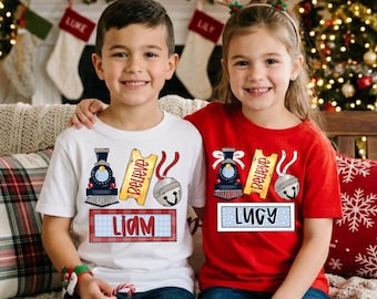 Personalized Christmas Train Shirt, Believe Christmas Shirt, Kids Christmas Shirt, Custom Name Holiday Tee, Christmas Train Shirt, Sibling