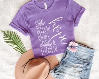 Mujeres de esperanza ~ Sarah Rebekah Rachel Hannah Elizabeth ~ Mujeres de fe ~ Infertilidad ~ Fe ~ Camisa cristiana ~ Aborto espontáneo