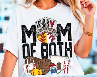 Mamá de béisbol y sóftbol ruidosa y orgullosa ~ Camiseta de mamá de ambos ~ Béisbol y sóftbol ~ Mamá de béisbol ~ Mamá de sóftbol ~ Mamá de béisbol y sóftbol