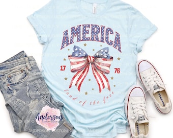 America, Patriotic bow tee, USA, Stars and stripes, American flag bow, USA Pride, Pride shirt, Merica bow shirt, land of the free