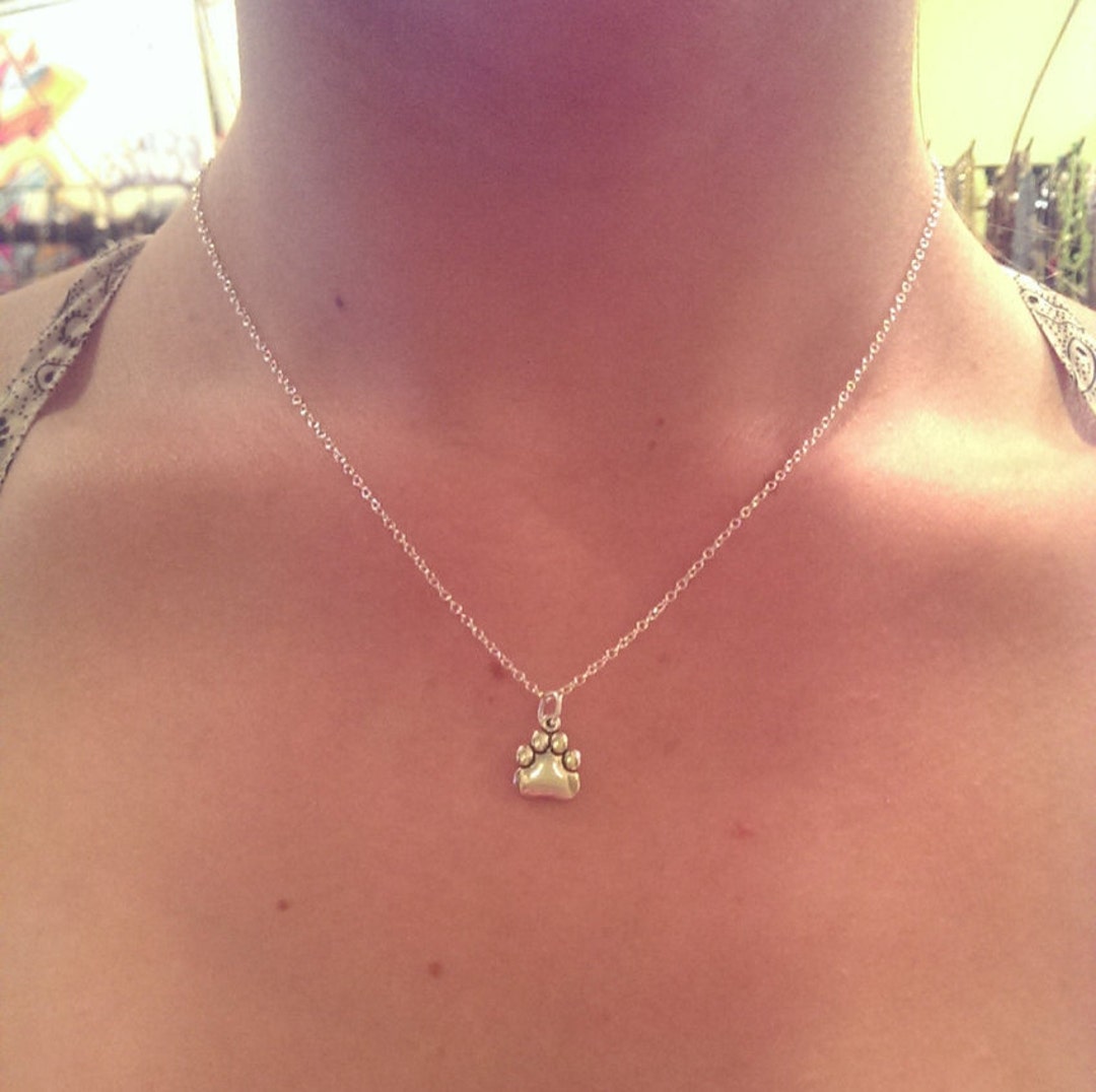 Sterling Silver Paw Print Charm Necklace Etsy