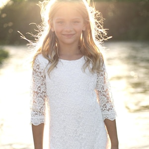 Flower girl dress, White Ivory Lace flower girl dress, Bohemian lace dress, Rustic Lace dress, Bohemian Boho flower Girl dress, Girl Dress