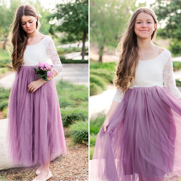 Mauve  Flower girl dress , Baby Tulle Dress Bohemian  Lace Tulle Girl Dress, Flower girl dress, Rustic flower girl dress, Boho Girl Dress