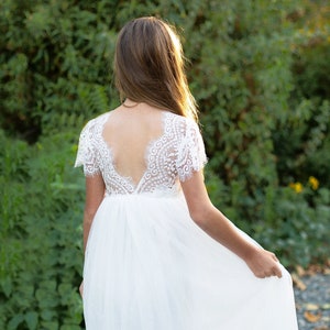 Boho Boho Blumenmädchen Kleid, weiße Spitze Tüll Mädchenkleid, Blumenmädchen Kleid aus Spitze, rustikale Blumenmädchen Kleid, Kommunion Kleid, Luna Kleid Bild 3