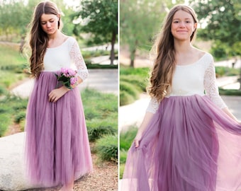 Mauve Blumenmädchen Kleid, Baby Tüllkleid Boho Spitze Tüll Mädchen Kleid, Blumenmädchen Kleid, Rustikales Blumenmädchen Kleid, Boho Mädchen Kleid