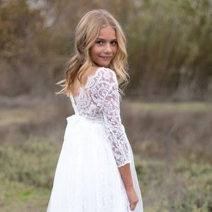 Bohemian Boho Flower girl dress , White Lace Tulle Girl Dress, Lace flower girl dress, Rustic flower girl dress,Communion dress,Bianca Dress