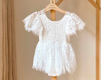 Baby Lace Romper, Baptism dress for baby girl, Lace baptism dress, Two pieces baby baptism dress, top & skirt baby dress,Dress for baby girl