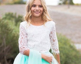 Lace Flower Girl Top, White Flower girl Lace Top dress, Bohemian Flower girl Lace Top, White Lace Flower Girl Top, White Boho Flower Girl