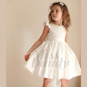 Satin Flower girl dress, Lace Satin White Lace Tulle Girl Dress, Baby Satin Lace flower girl dress, Rustic flower girl dress,Communion dress