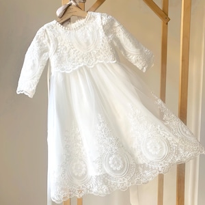 Baptism dress for baby girl, Long Sleeve Lace baptism dress, Christening dress for baby Christening dress Christening Gown Lace Baptism Gown