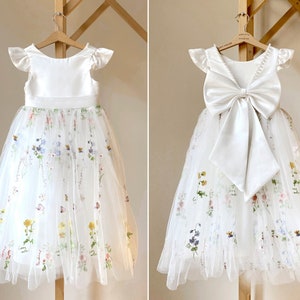 Satin Flower girl dress, Lace Tulle White Lace Tulle Girl Dress, Baby Satin Lace flower girl dress, Rustic flower girl dress, Bohemian dress