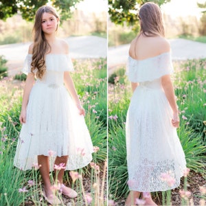 Boho White Flower Girl Dress Grecian Off The Shoulder Wedding Dress High Low Dress Boho Tulle Dresses Etsy Mexico