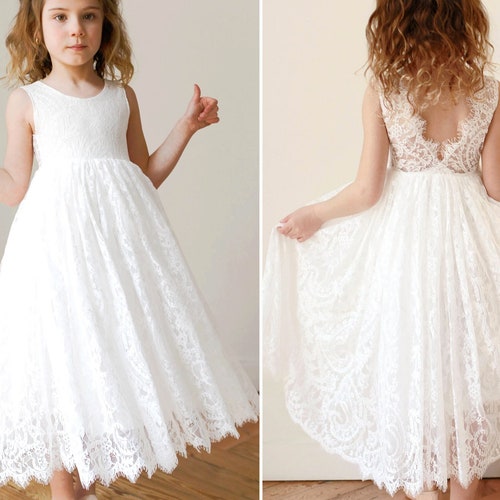 Bohemian Boho Flower Girl Dress White Lace Tulle Girl Dress Etsy