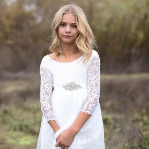 Robe de fille de fleur de Boho Boho, robe de fille de tulle de dentelle blanche, robe de fille de fleur de dentelle, robe de fille de fleur rustique, robe de communion, robe Bianca image 3