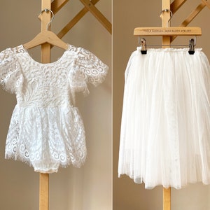 Baby Lace Romper, Baptism dress for baby girl, Lace baptism dress, Two pieces baby baptism dress, top & skirt baby dress,Dress for baby girl