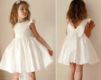 Satin Flower girl dress, Lace Satin White Lace Tulle Girl Dress, Baby Satin Lace flower girl dress, Rustic flower girl dress,Communion dress