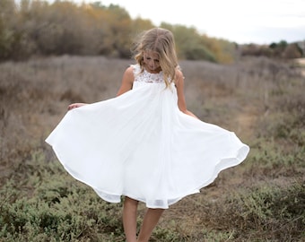 Lace flower girl dress, Bohemian Boho Flower girl, Ivory Lace Tulle Girls Dress, White Lace flower girl dress, Communion dress, Giulia Dress