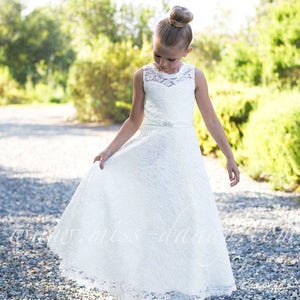 Lace flower girl dress, flower girl dresses, Lace girl dress, off white lace dress, ivory flower girl dress white lace,First Communion Dress