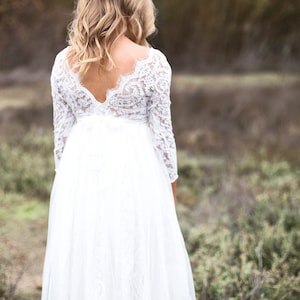 Robe de fille de fleur de Boho Boho, robe de fille de tulle de dentelle blanche, robe de fille de fleur de dentelle, robe de fille de fleur rustique, robe de communion, robe Bianca image 8