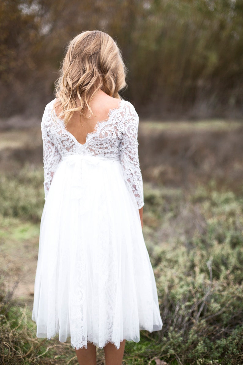 Robe de fille de fleur de Boho Boho, robe de fille de tulle de dentelle blanche, robe de fille de fleur de dentelle, robe de fille de fleur rustique, robe de communion, robe Bianca image 8