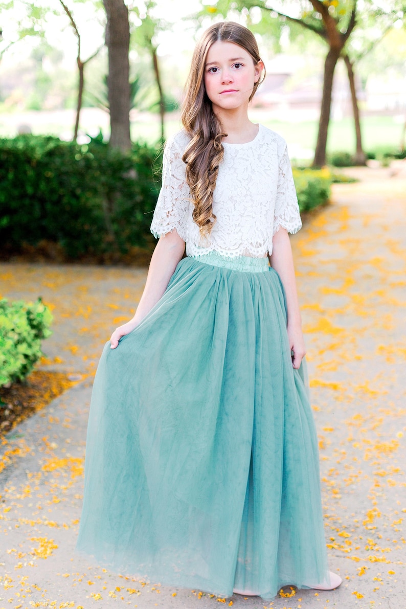Sage Bohemian Boho Lace Flower Girl Top Tulle Skirt Flower Etsy