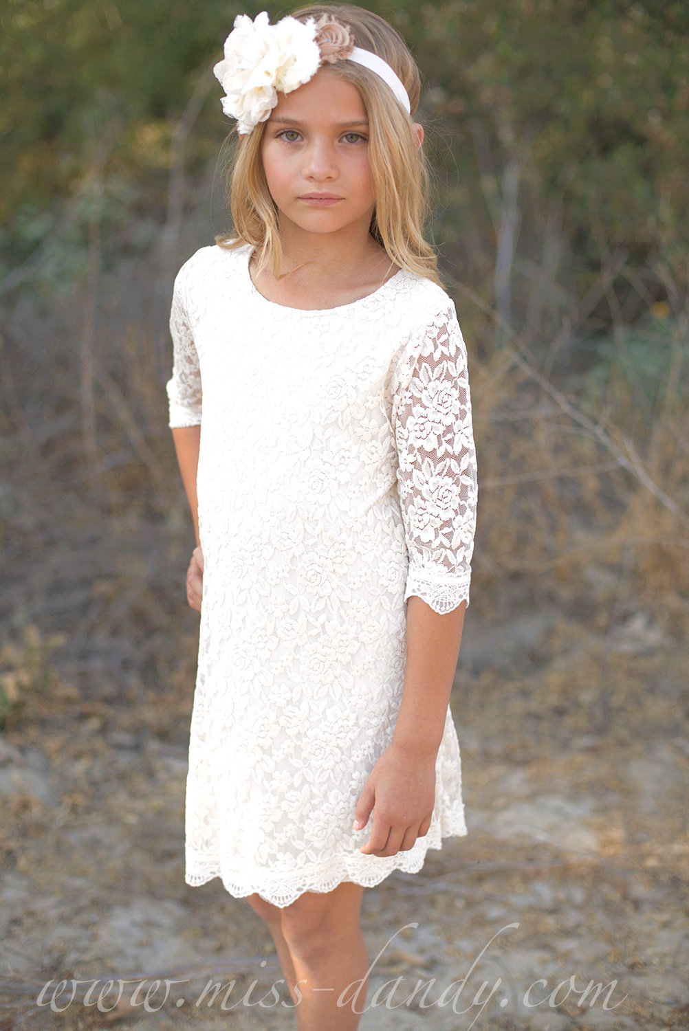 Flower girl dress, White Ivory Lace flower girl dress, Bohemian lace