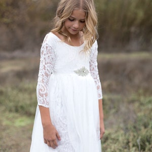 Robe de fille de fleur de Boho Boho, robe de fille de tulle de dentelle blanche, robe de fille de fleur de dentelle, robe de fille de fleur rustique, robe de communion, robe Bianca image 10