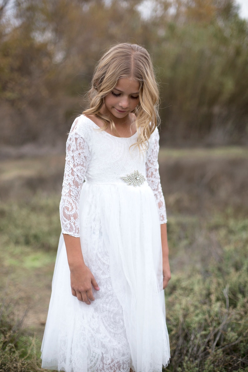 Robe de fille de fleur de Boho Boho, robe de fille de tulle de dentelle blanche, robe de fille de fleur de dentelle, robe de fille de fleur rustique, robe de communion, robe Bianca image 10