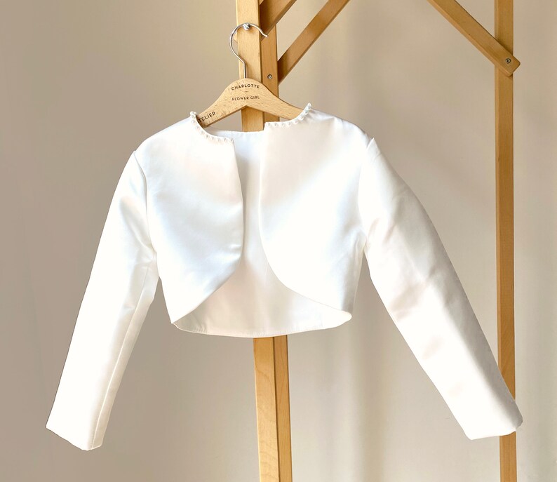 Flower Girl Bolero, Communion Bolero, White Ivory SATIN Girl Bolero