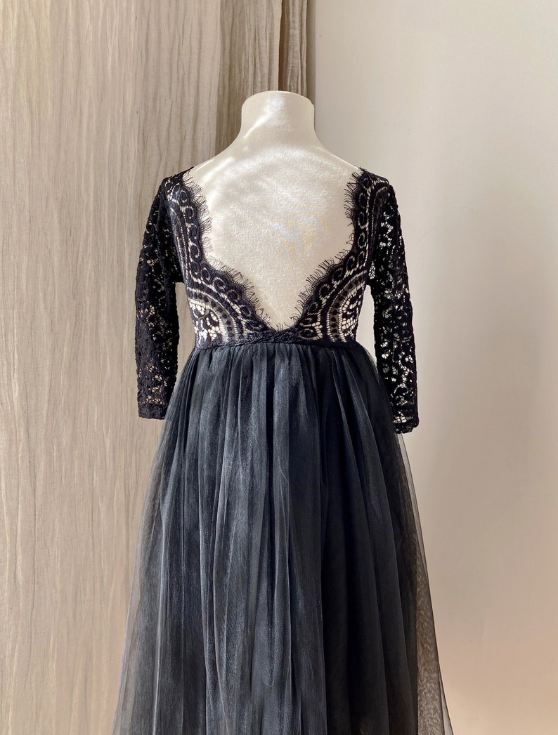 Black Bohemian Boho Flower Girl Dress Long Sleeve Flower Etsy