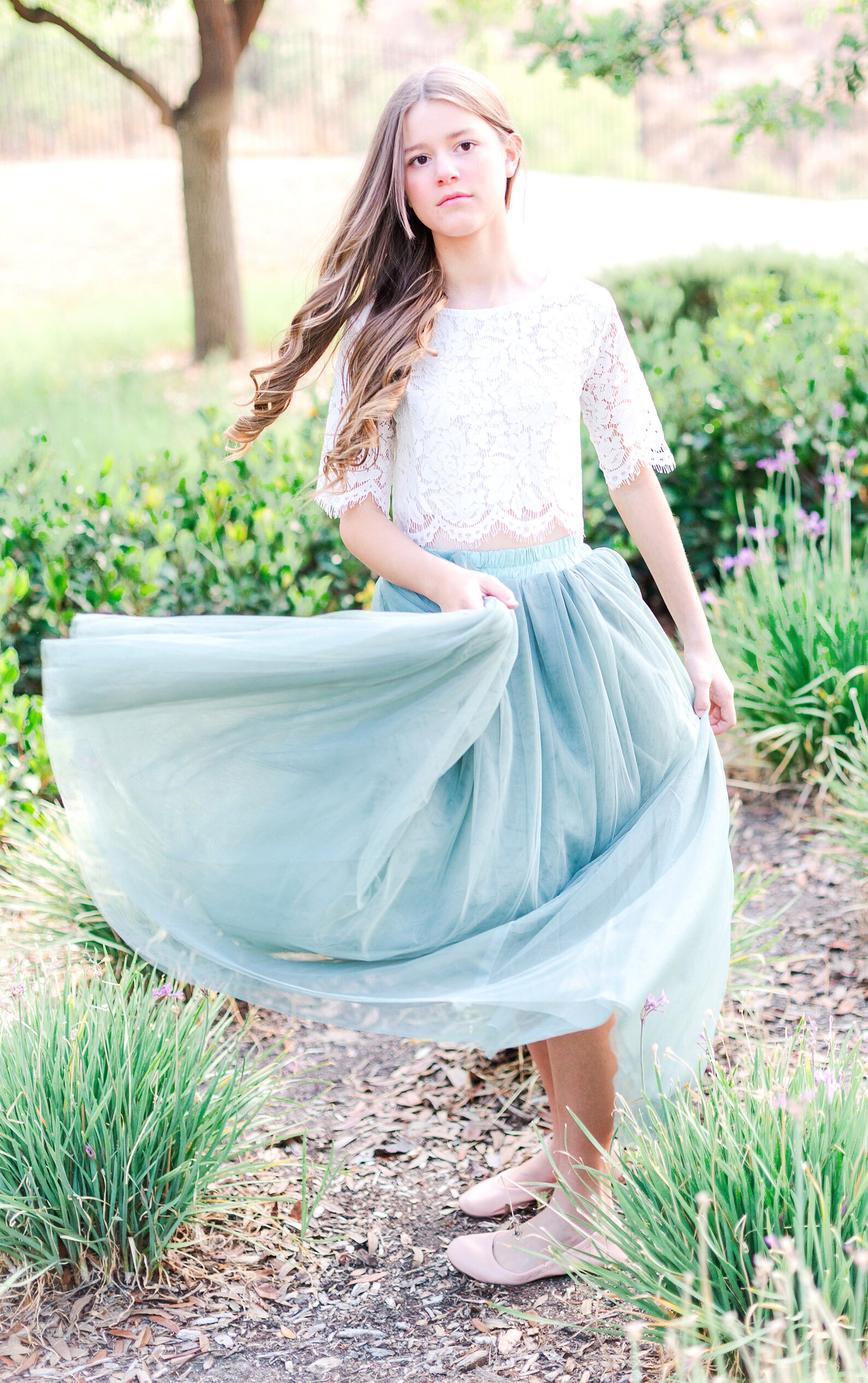 Sage Bohemian Boho Lace Flower Girl Top Tulle Skirt Flower Etsy