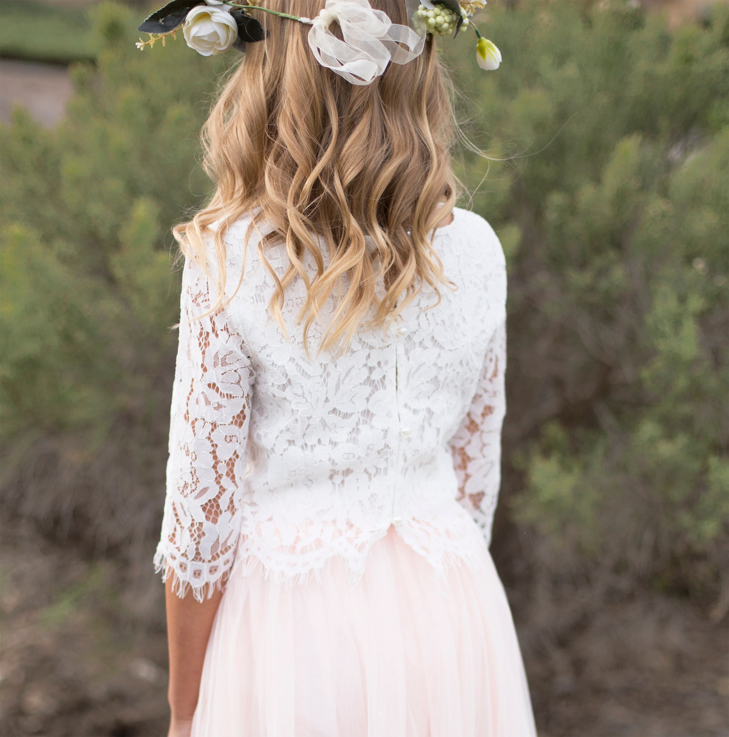 Lace Flower Girl Top, White Flower girl Lace Top dress, Bohemian Flower