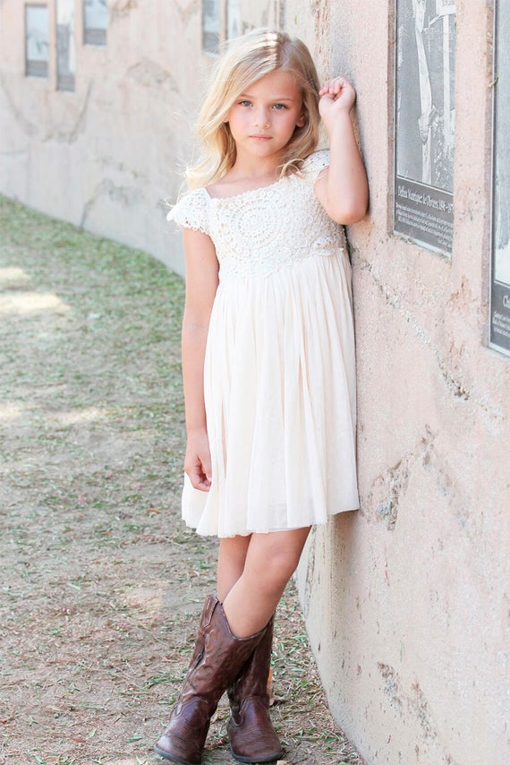 Ivory Cream flower girl dress Crochet Lace baby dress Rustic | Etsy