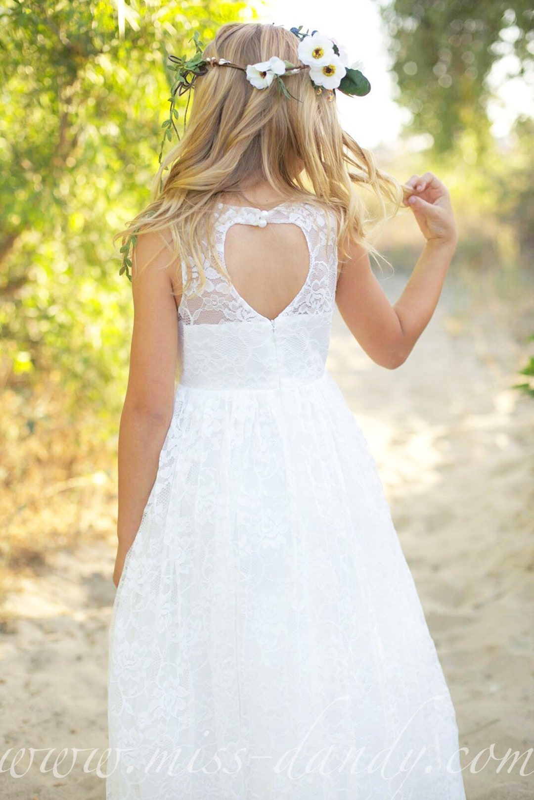 Open Back Flower Girl Dress,white Lace Flower Girl Dress,rustic Flower