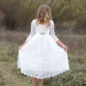 Robe de fille de fleur de Boho Boho, robe de fille de tulle de dentelle blanche, robe de fille de fleur de dentelle, robe de fille de fleur rustique, robe de communion, robe Bianca image 6