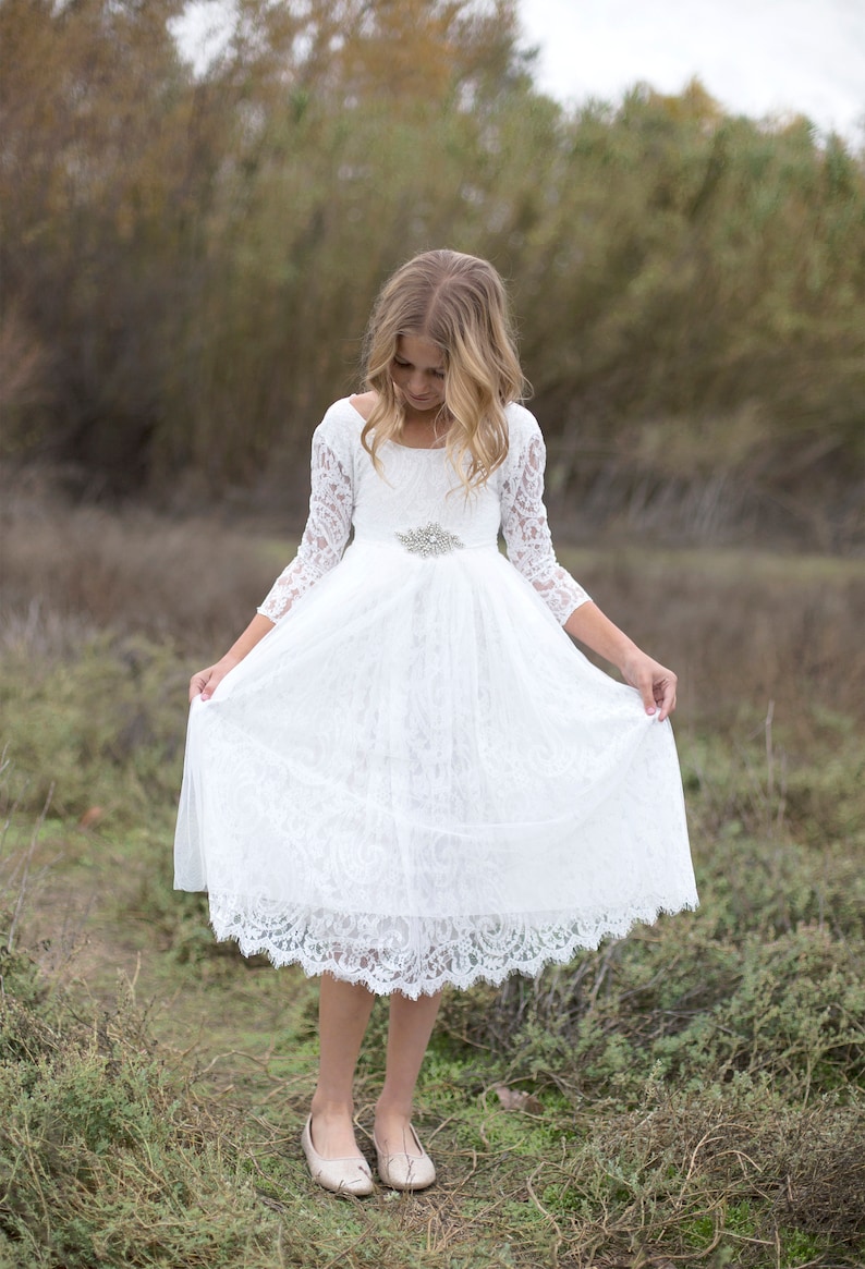 Robe de fille de fleur de Boho Boho, robe de fille de tulle de dentelle blanche, robe de fille de fleur de dentelle, robe de fille de fleur rustique, robe de communion, robe Bianca image 6