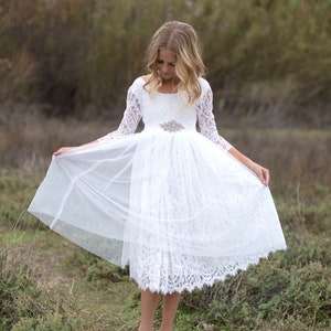 Robe de fille de fleur de Boho Boho, robe de fille de tulle de dentelle blanche, robe de fille de fleur de dentelle, robe de fille de fleur rustique, robe de communion, robe Bianca image 5