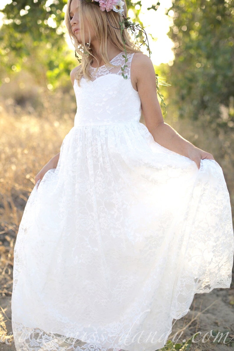 Open Back Flower Girl Dresswhite Lace Flower Girl Etsy