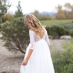 Communion dress, Flower girl dress Girl lace dress, White Ivory Lace Dress, Boho Country Rustic flower girl dress, Long Sleeve tulle dress image 9