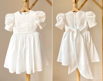 Robe de demoiselle d'honneur, coton blanc ivoire dentelle tulle fille, robe de fille de fleur bébé en satin de coton, robe de demoiselle d'honneur rustique, robe de communion