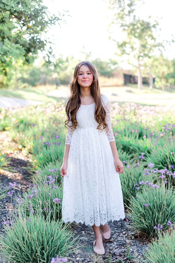 Ivory Flower Girl Dress, Ivory Lace Flower Girl Dress, Tulle Flower Girl  Dress, Rustic Flower Girl Dress, Boho Flower Girl, Communion 25 -   Canada